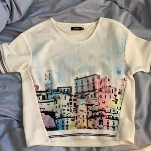 Short sleeve shirt with city landscape